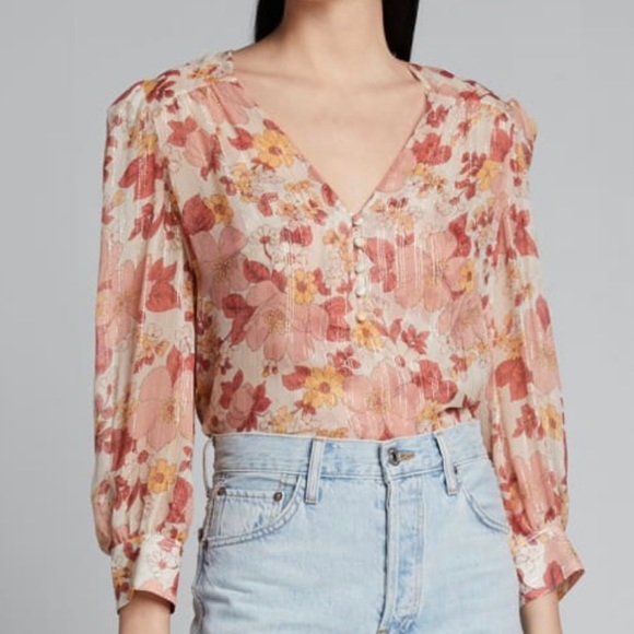 Veronica Beard Tops - Veronica Beard Milan metallic floral silk and lurex blouse with size small